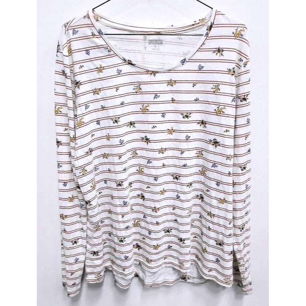 Duluth Trading Long Sleeve Top Womens XL White Floral Stripe Casual Tee